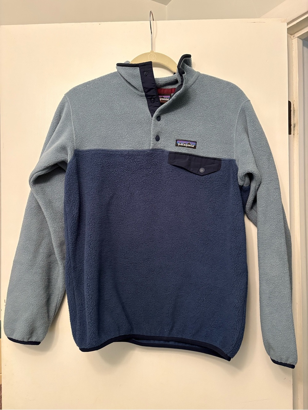 Patagonia Two-Tone Light Blue & Navy Synchilla Fleece Pullover